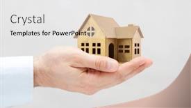  Presentation with golden - PPT layouts enhanced with golden-house-miniature-in-hand background and a white colored foreground