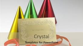  Presentation with invitation - Presentation design featuring golden invitation card with ribbon background and a coral colored foreground