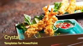  Presentation with shrimps - Theme with golden japanese - shrimps tempura with spicy chili background and a tawny brown colored foreground
