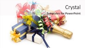  Presentation with an open gift box - Presentation theme consisting of golden jubilee - fancy gift boxes and champagne background and a  colored foreground