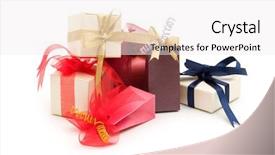  Presentation with an open gift box - Presentation theme enhanced with golden jubilee - fancy gift boxes on white background and a sky blue colored foreground