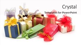  Presentation with fancy - Colorful slide deck enhanced with golden jubilee - fancy gift boxes on white backdrop and a white colored foreground