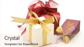  Presentation with fancy - PPT layouts with golden jubilee - set of fancy gift boxes background and a lemonade colored foreground