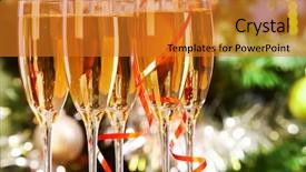  Presentation with flutes - Amazing PPT theme having golden jubilee - several champagne flutes on christmas backdrop and a  colored foreground