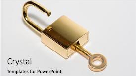  Presentation with lock key - Audience pleasing theme consisting of golden key in a golden backdrop and a  colored foreground