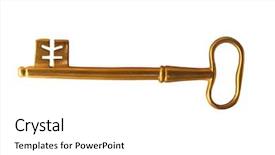  Presentation with white gold award - Colorful slide deck enhanced with golden key isolated on white backdrop and a  colored foreground