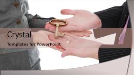  Presentation with key - Colorful presentation theme enhanced with golden key on the hands backdrop and a coral colored foreground