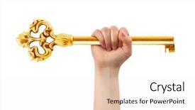  Presentation with white gold - Cool new slides with golden keys - hand and big gold key backdrop and a white colored foreground