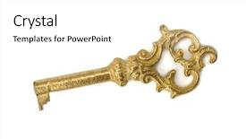  Presentation with key - PPT theme consisting of golden keys - old yellow key isolated background and a white colored foreground