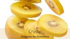  Presentation with kiwi - Presentation with golden-kiwi-slices-isolated background and a  colored foreground