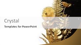 Presentation with tropical flowers - Amazing PPT theme having golden-leaves-and-flowers-gold backdrop and a white colored foreground