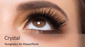  Presentation with eyelashes - Beautiful PPT theme featuring golden makeup and long eyelashes backdrop and a coral colored foreground