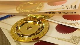  Presentation with medal - Cool new PPT layouts with golden medal and certificates backdrop and a yellow colored foreground