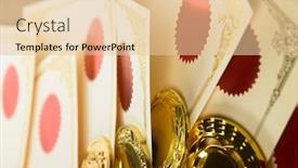  Presentation with medal - Slide set consisting of golden medal and certificates background and a lemonade colored foreground