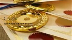  Presentation with medal - Colorful slide set enhanced with golden medal and certificates backdrop and a gold colored foreground