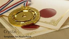  Presentation with medal - Slide deck enhanced with golden medal and certificates background and a yellow colored foreground