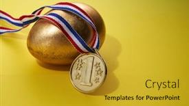  Presentation with medal - Theme consisting of golden-medal-and-golden-egg background and a gold colored foreground