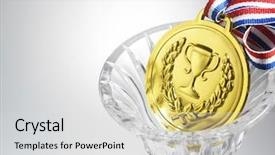  Presentation with medal - Amazing presentation theme having golden medal on the white backdrop and a  colored foreground