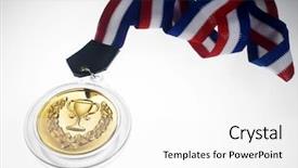  Presentation with gold medal - Presentation design having golden medal on the white background and a  colored foreground