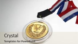  Presentation with gold medal - Presentation featuring golden medal on the white background and a  colored foreground