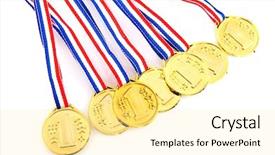 Presentation with red white blue - Cool new PPT theme with golden medals with red white backdrop and a blonde colored foreground
