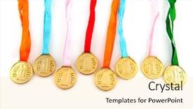  Presentation with olympic - Amazing theme having golden medals with red white backdrop and a blonde colored foreground