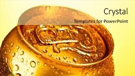  Presentation with golden yellow - PPT theme with golden metallic beer with water drops on yellow background background and a blonde colored foreground