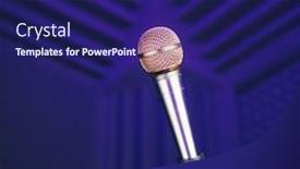  Presentation with acoustic - Audience pleasing presentation design consisting of golden microphone on stand purple background with acoustic foam in studio backdrop and a navy blue colored foreground