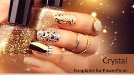  Presentation with fashion accessories - PPT theme featuring golden nail art manicure holiday background and a coral colored foreground