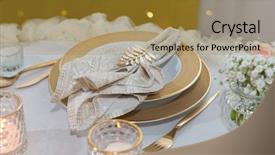  Presentation with elegant table setting - PPT theme featuring golden napkin holder with olive background and a gold colored foreground