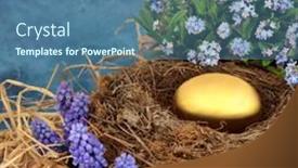  Presentation with gold egg - Audience pleasing slide set consisting of golden-nest-egg-for-retirement backdrop and a ocean colored foreground