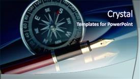  Presentation with compass - PPT theme featuring golden nib with compass background and a navy blue colored foreground
