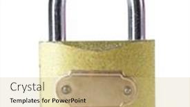  Presentation with padlock - Theme with golden padlock isolated on white background and a yellow colored foreground