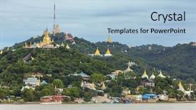  Presentation with vietnam culture pagoda - Theme with golden pagoda in sagaing hill background and a light blue colored foreground