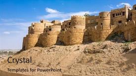 Presentation with golden palace - PPT theme featuring golden palace - jaisalmer fort in rajasthan india background and a coral colored foreground