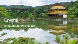  Presentation with golden pavilion kinkakuji temple - Colorful PPT theme enhanced with budha - golden pavilion at kinkakuji temple backdrop and a tawny brown colored foreground