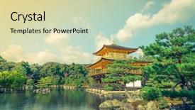  Presentation with golden pavilion kinkakuji temple - Amazing PPT layouts having golden pavilion in kyoto japan backdrop and a soft green colored foreground