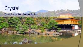  Presentation with golden pavilion kinkakuji temple - Presentation featuring golden pavilion kinkaku-ji temple background and a sky blue colored foreground