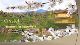  Presentation with japan sakura - Beautiful PPT theme featuring golden-pavilion-kinkaku-ji-temple backdrop and a tawny brown colored foreground