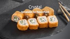  Presentation with cucumber cream - Presentation design with golden-philadelphia-tempura-roll-filled and a dark gray colored foreground