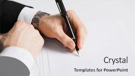  Presentation with writing - Slides with golden professor - picture of businessman writing something background and a white colored foreground