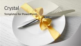  Presentation with cutlery easter table setting - Amazing slide set having golden ribbon - beautiful table setting on white backdrop and a  colored foreground