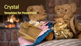  Presentation with gummy bear gummy bears and liquid - PPT theme featuring golden ribbon - couple vintage teddy bears background and a tawny brown colored foreground