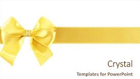  Presentation with golden yellow - Slides enhanced with golden ribbon and bow isolated background and a cream colored foreground