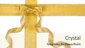  Presentation with golden - Cool new slides with golden ribbon bow on white backdrop and a blonde colored foreground