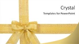  Presentation with golden - PPT theme with golden ribbon bow on white background and a white colored foreground