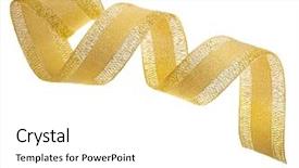  Presentation with golden - Slide deck having golden ribbon curl on white background and a white colored foreground