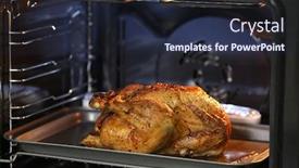 Presentation with baking - PPT theme featuring golden roasted turkey on baking sheet in oven background and a wine colored foreground