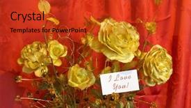  Presentation with postcard - Cool new slide deck with golden roses and postcard i love you on red background backdrop and a red colored foreground