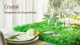  Presentation with table setting - Beautiful PPT theme featuring golden rule - table with beautiful setting backdrop and a sky blue colored foreground